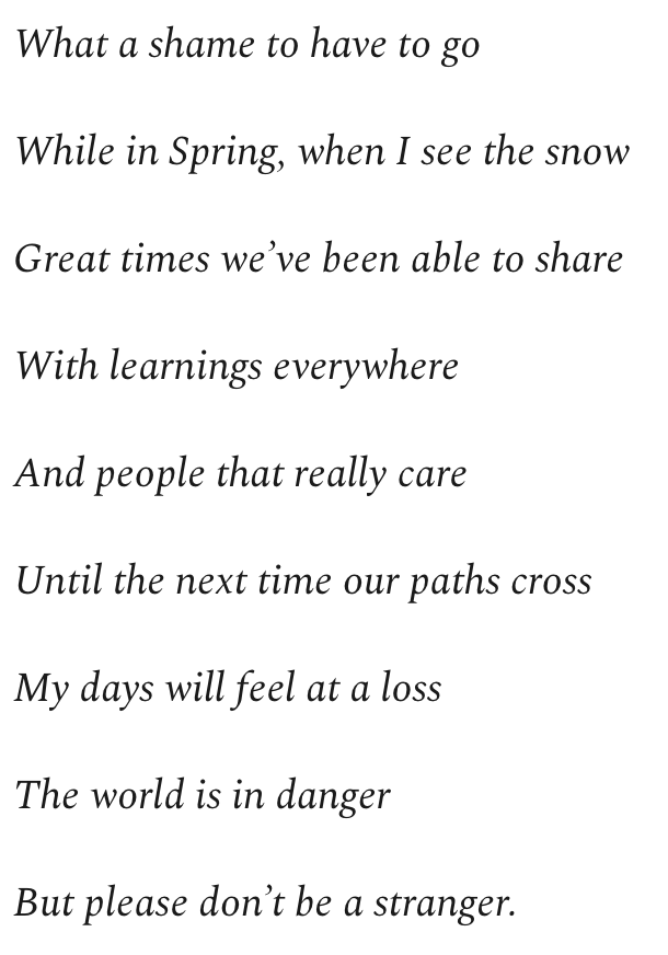 My farewell poem I crafted within my remaining 12 hours in corporate America